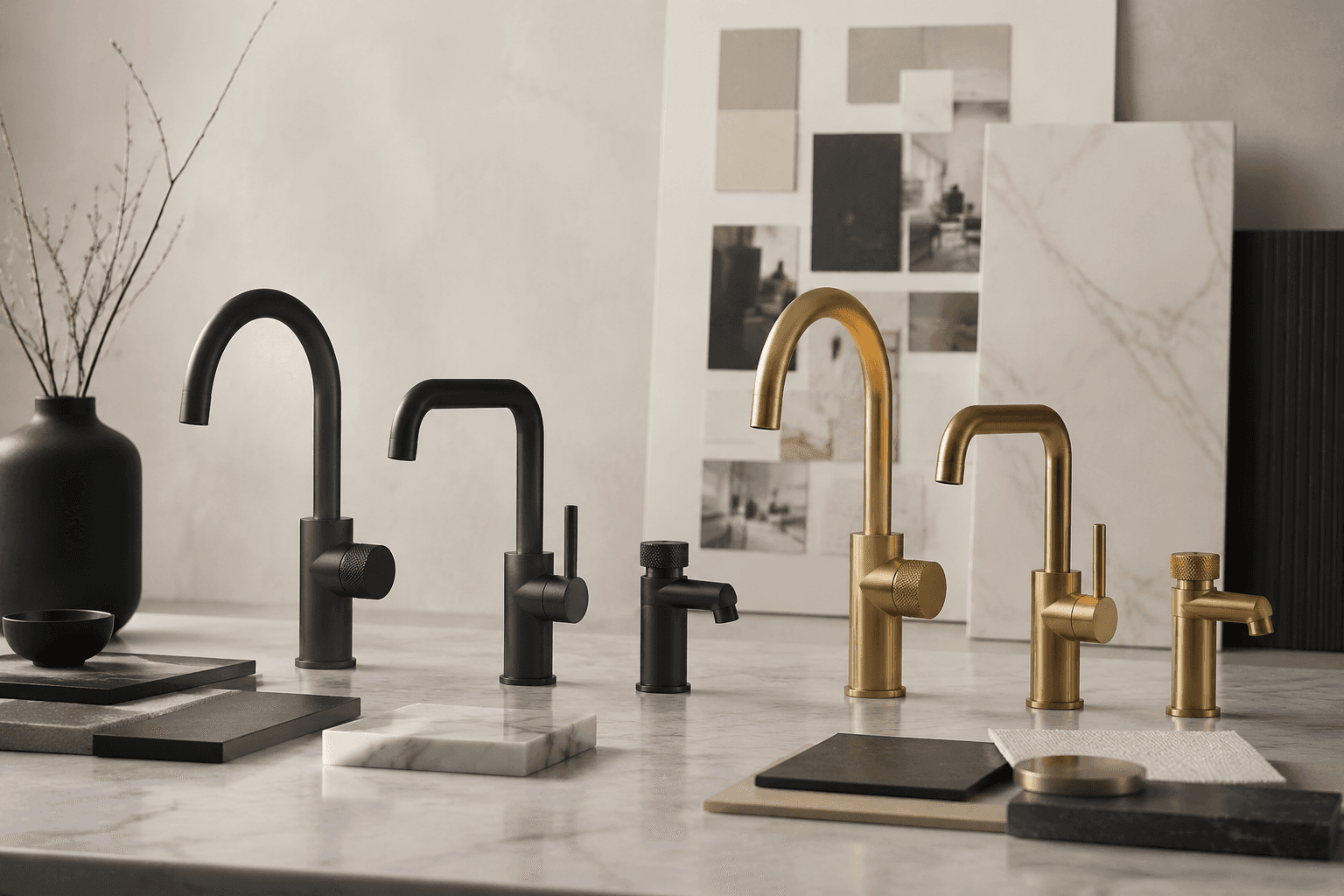 Design studio with matte faucet finish samples