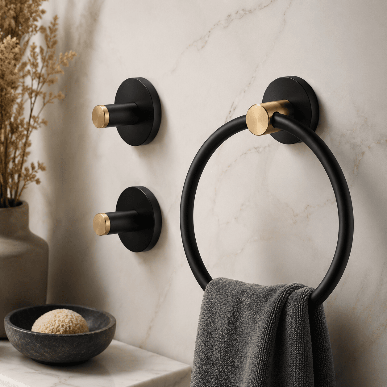 Matte Towel Ring & Hook Set